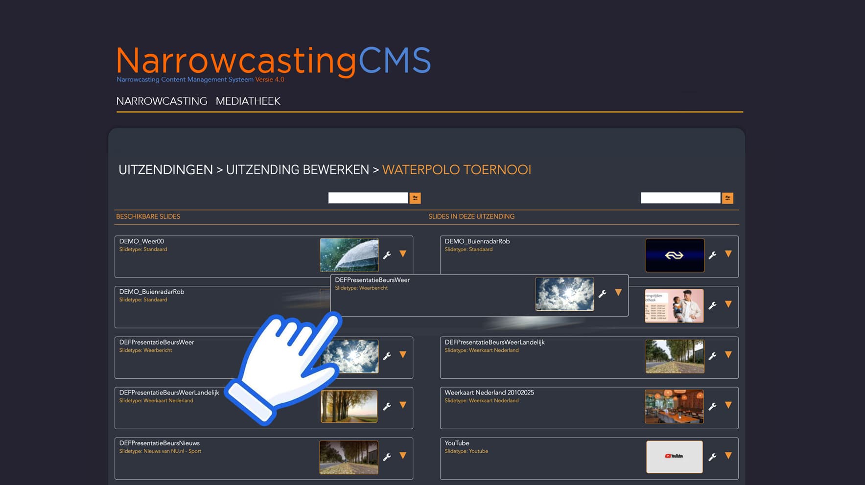 Slides toevoegen aan een uitzending in het Digicasting NarrowcastingCMS